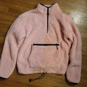 Fuzzy Pink sweatshirt with zipper kangaroo pocket